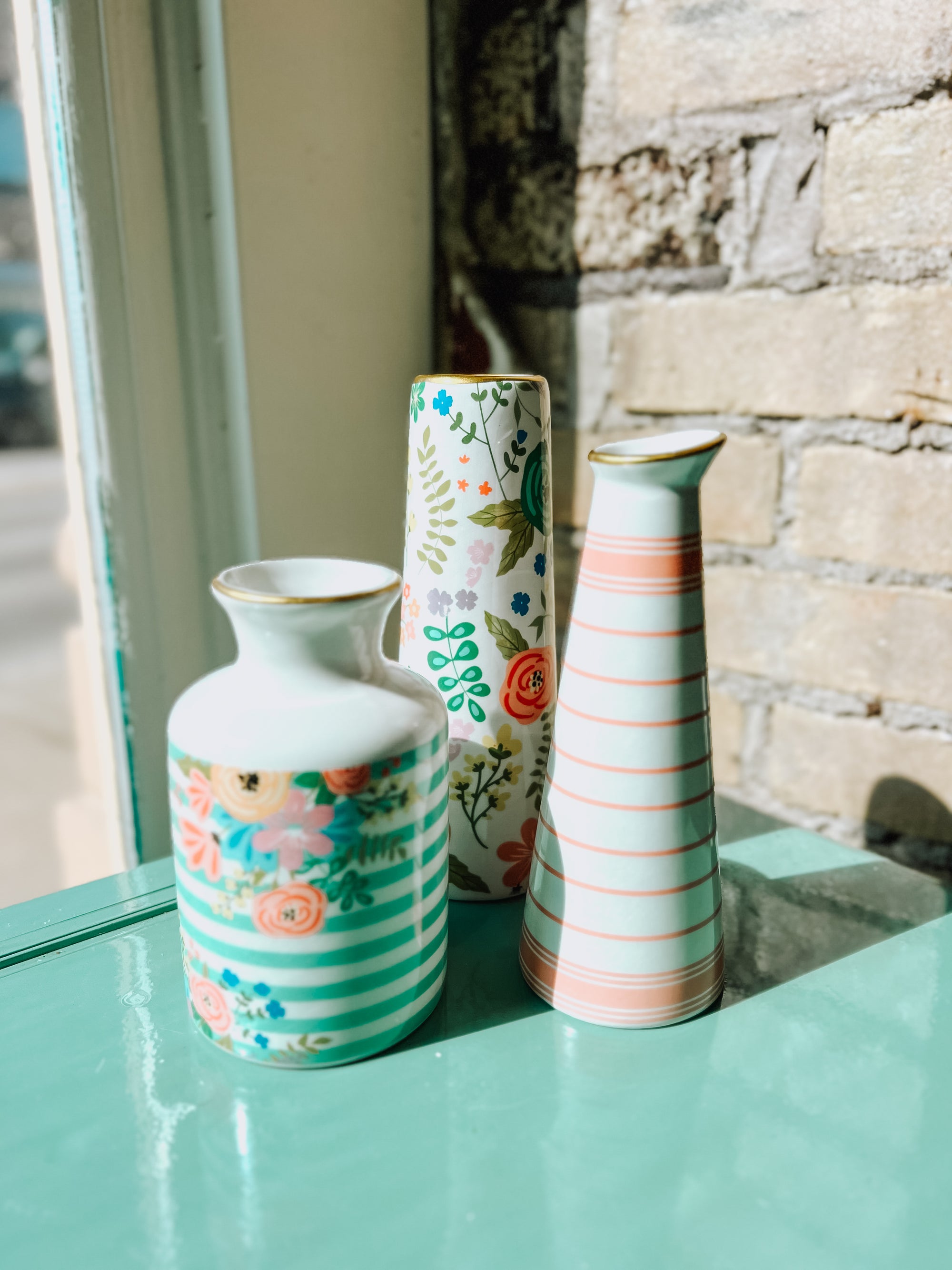 Garden Party Bud Vases with Gold Trim