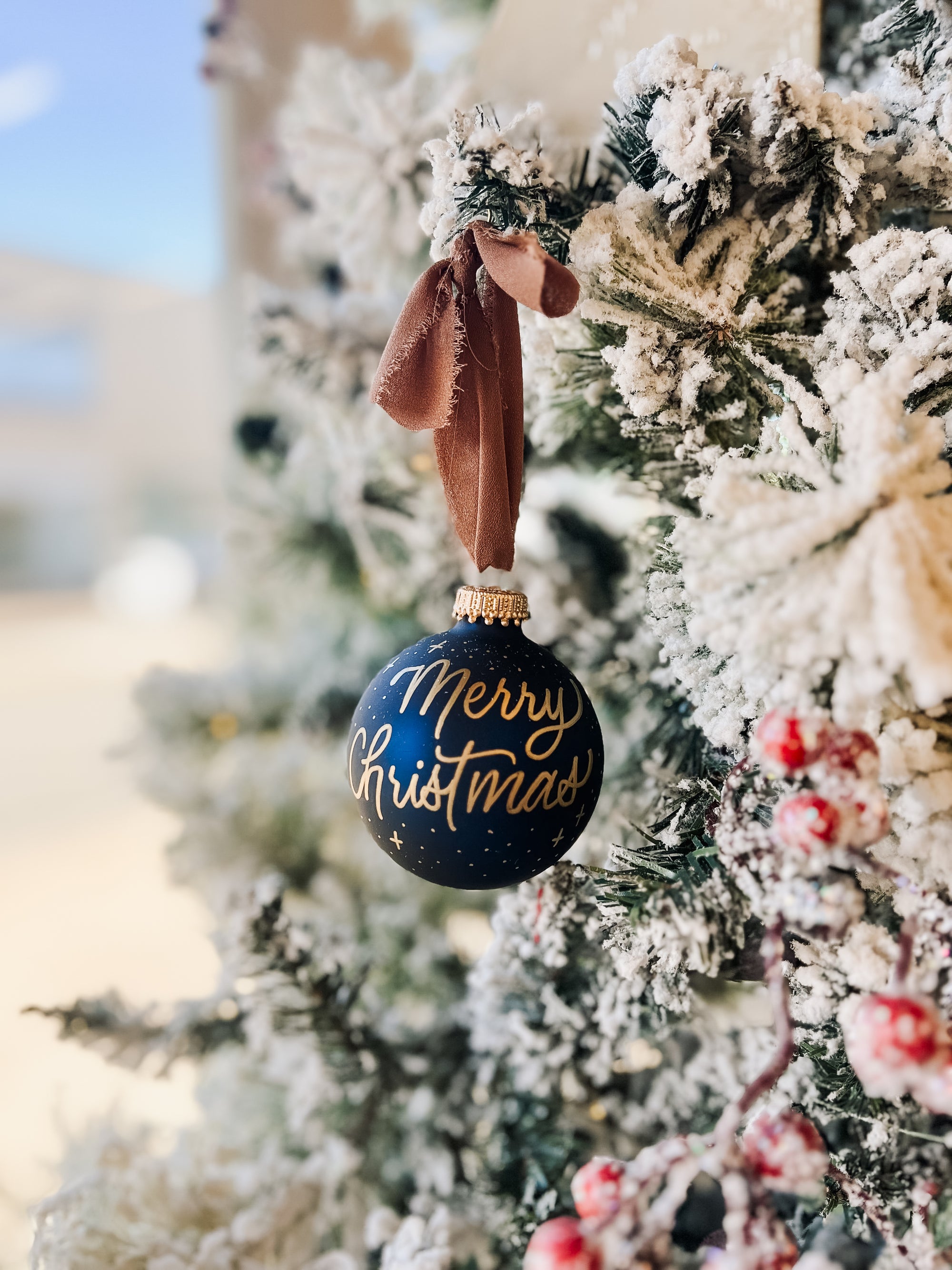 Merry Christmas Hand Lettered Ornament, Blue