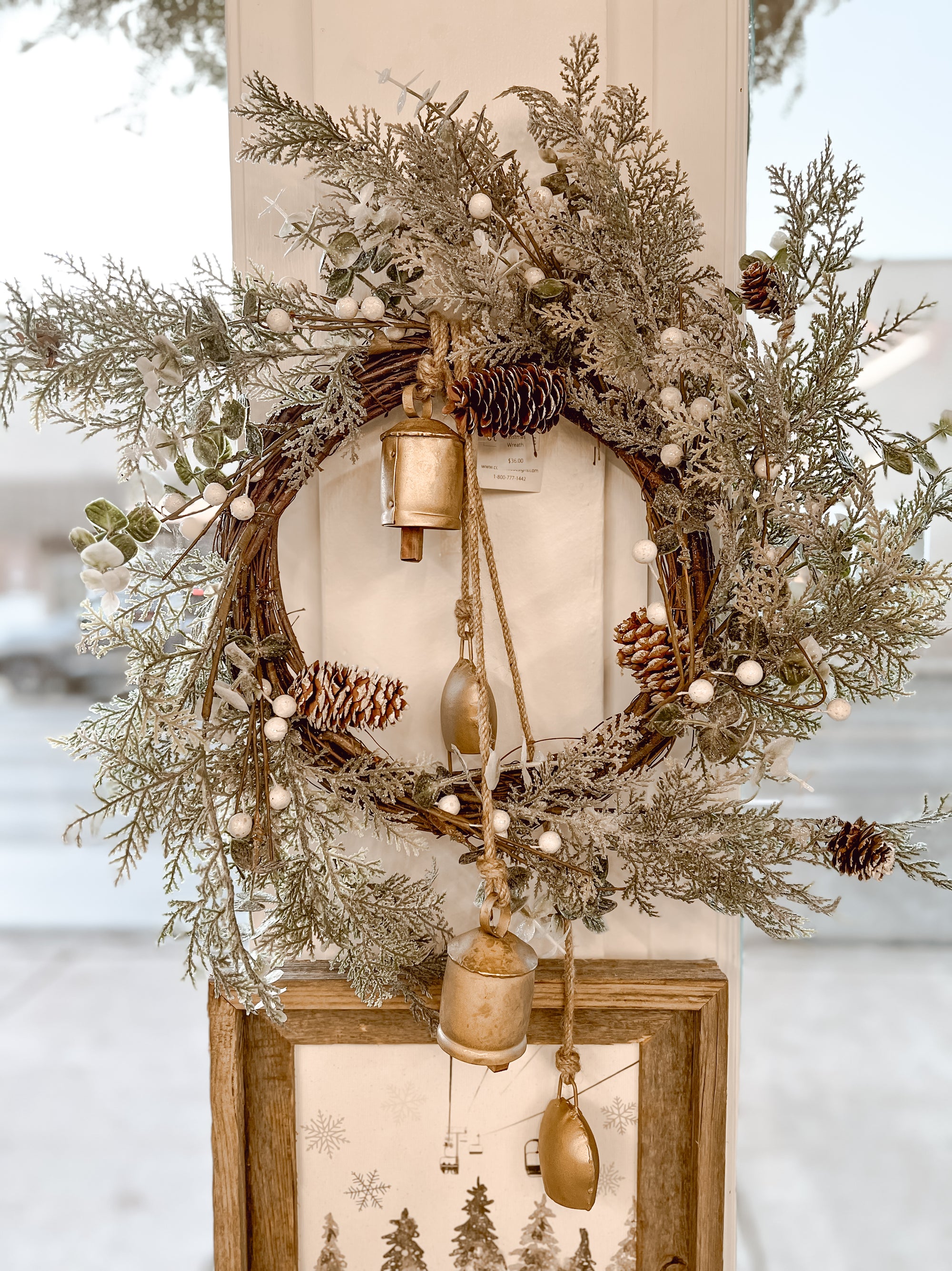 Frosted Snow Wreath with White Berries