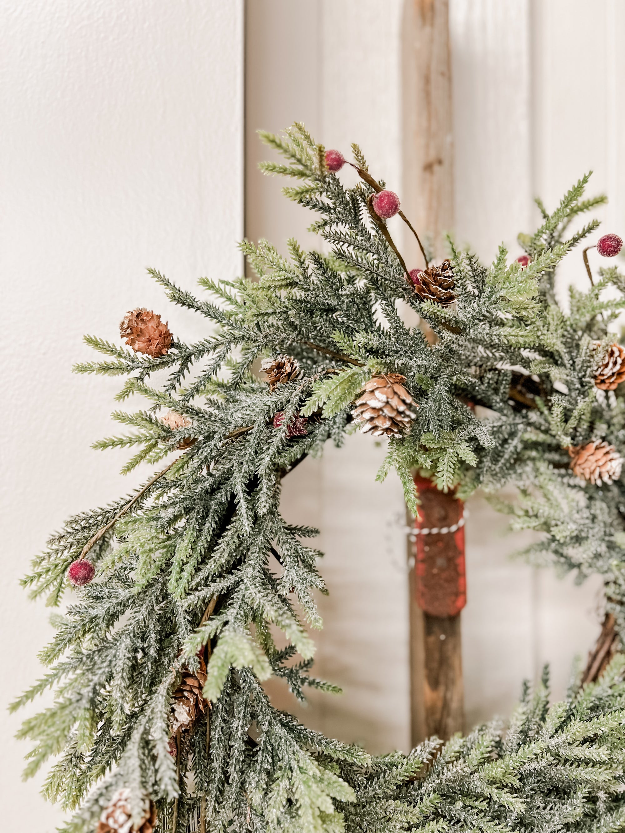 Shimmer Woodsy Wreath with Red Berries & Pinecones