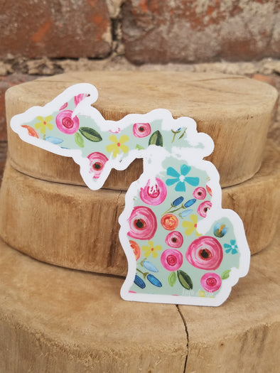 Floral Michigan Sticker, Turquoise